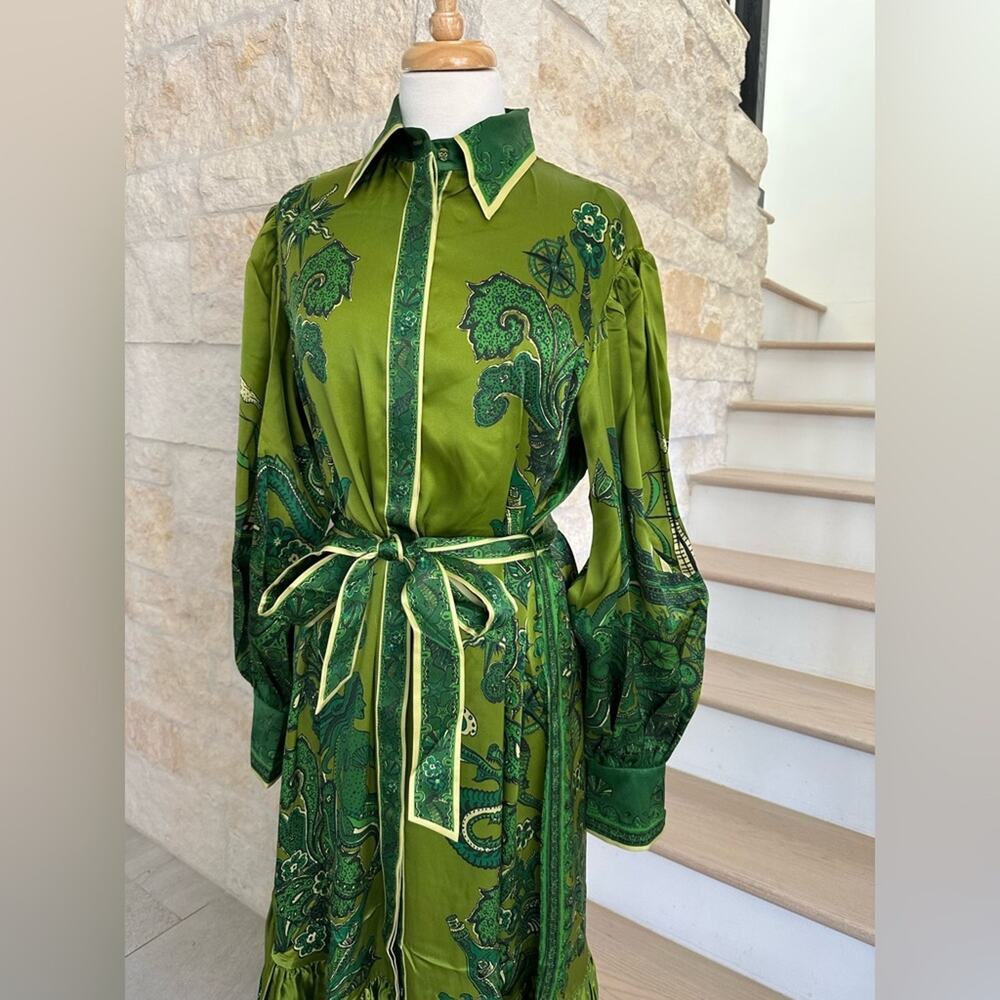 Alemais Solaris Shirtdress - Olive Silk Satin US 2 - Picture 8 of 12